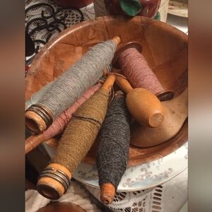 Vintage Wooden Spools with Yarn